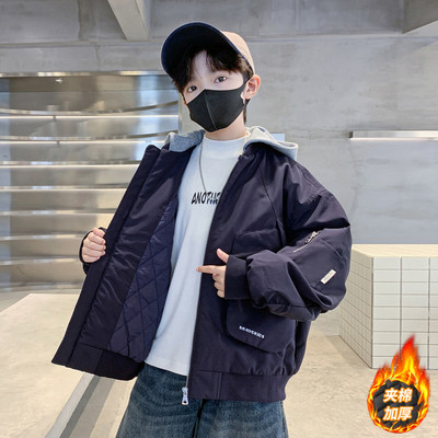 男童秋冬款外套夹棉加厚2025新款大童冬装儿童二棉冬季连帽棒球服