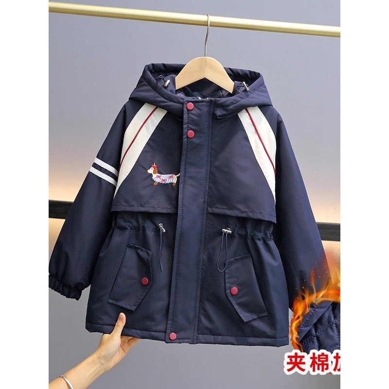 女童秋冬季外套2025新款中大儿童春装派克连帽冲锋衣夹棉棉服上衣