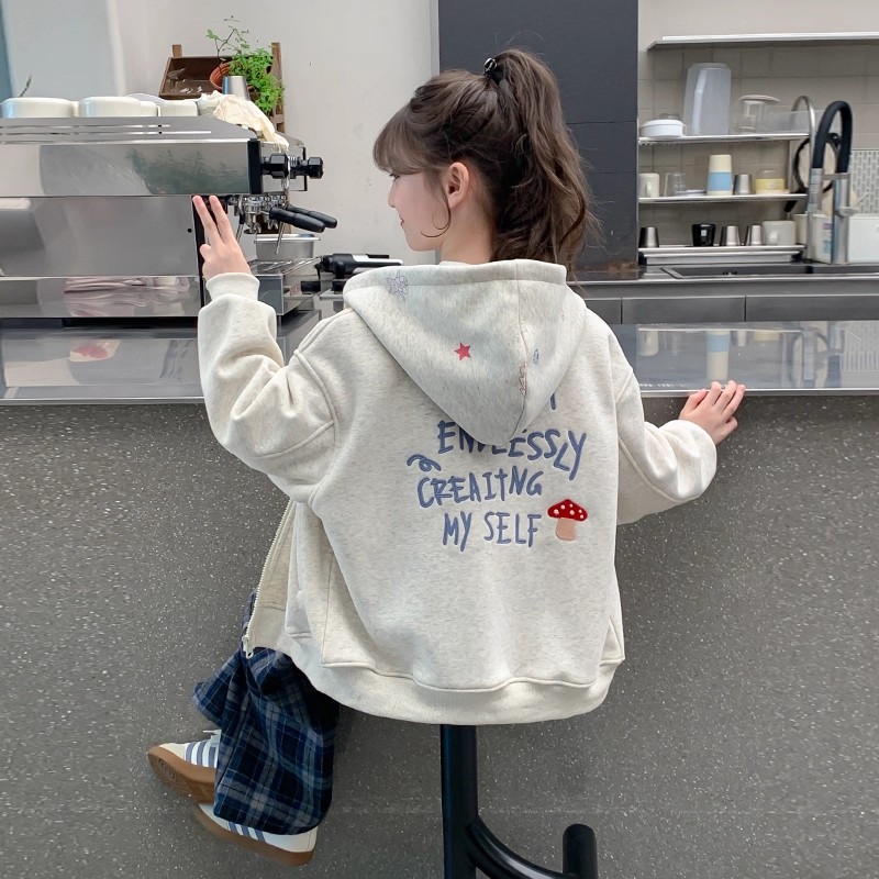 女童外套秋冬款2025新款洋气儿童冬装加绒加厚大童一体绒连帽卫衣