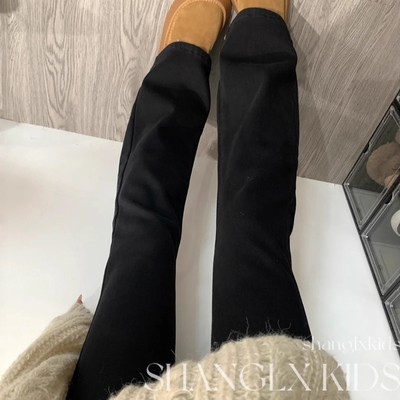 初中生女孩裤子女童黑色加绒喇叭裤2025秋冬季新款儿童牛仔微喇裤