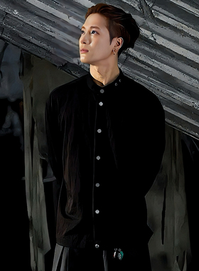 【现货】王嘉尔同款TEAM新中式设计高级感黑色男女立领长袖衬衫