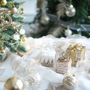 饰金色香槟色系圣诞橱窗布置 圣诞礼盒造型挂件圣诞树装 DESIGN