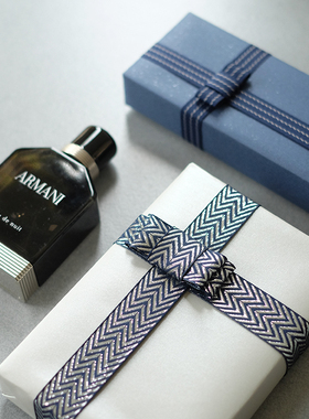 BG欧美风2.5CM宽藏蓝色银色人字花纹亮银丝带节日礼品包装带绸带