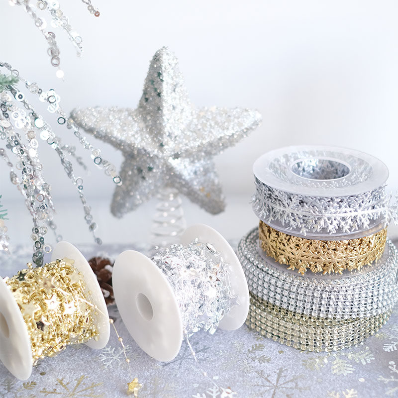 金色银色丝带仿皮雪花带圣诞礼盒装饰BGDESIGN五角星珠链电镀珠串,节庆用品/礼品,节日装扮用品,淘宝优惠券,粉丝福利购,淘宝优惠卷