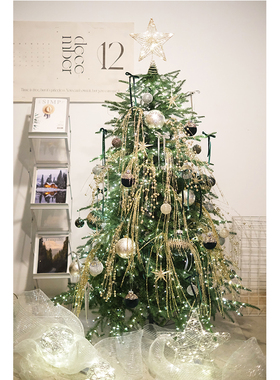 BG DESIGN低奢璀璨香槟墨绿色系设计款瀑布圣诞装饰圣诞树套装