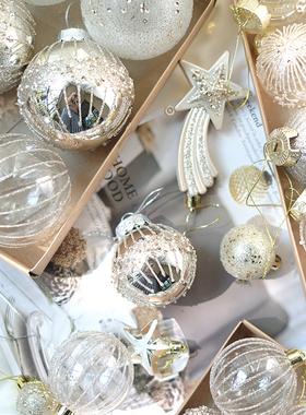 BG香槟色银色灰绿色创意线条圣诞球8厘米6CM圣诞树装饰圣诞挂件