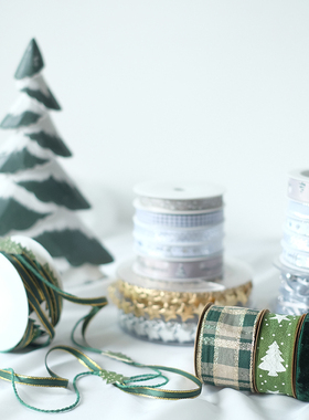 北欧INS风圣诞丝带缎带礼品装饰包装带金色银色绿色圣诞树DIY材料
