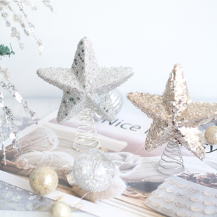 饰品DIY DESIGN圣诞小树顶星银色香槟色圣诞橱窗布置圣诞节装