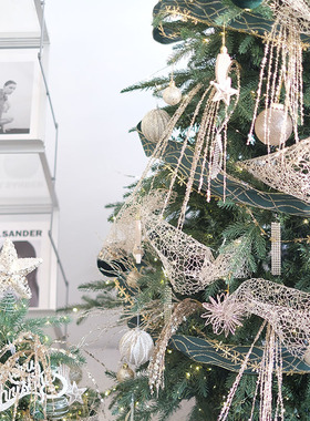 宽纱带香槟金银色圣诞树装饰氛围布置网眼网纱带洞洞布装饰品