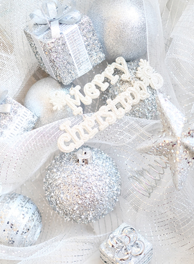 BG银色圣诞节装饰品圣诞球圣诞礼盒彩绘球圣诞树挂饰橱窗场景布置