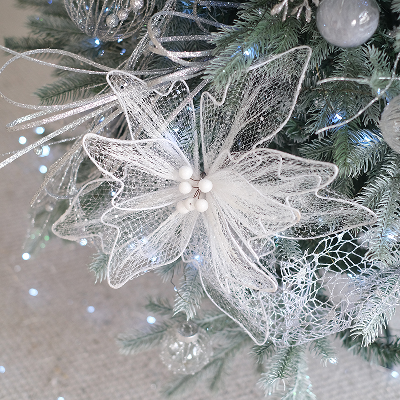 BG DESIGN白色圣诞花网纱设计婚庆花艺材料圣诞树布置圣诞氛围DIY