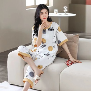 家居服夏 萌乐睡衣纯棉100%短袖 七分裤 2023新款 睡衣女春秋纯棉短袖