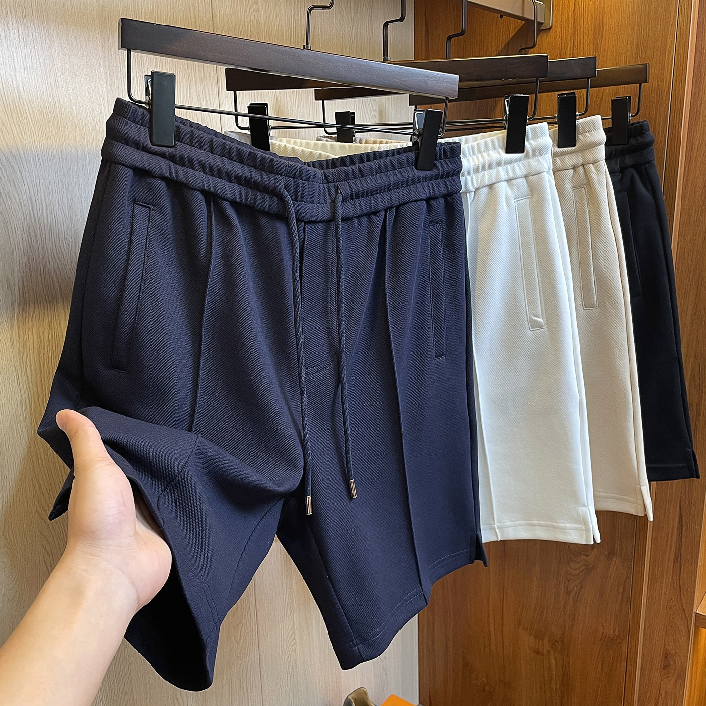 【old money气质短裤】珠地肌理空气层棉中缝线休闲五分裤男宽松