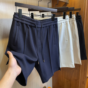 珠地肌理空气层棉中缝线休闲五分裤 money气质短裤 男宽松 old