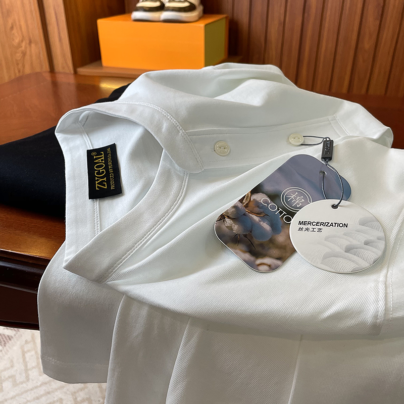 海岛棉双面丝光亨利领长袖T恤男