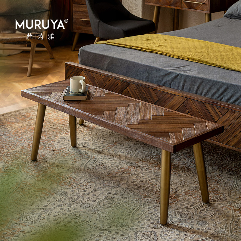 实木长凳餐桌条凳北欧床尾凳客餐厅现代简约换鞋凳复古长板凳轻奢