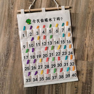 喝水记录袋帆布可水洗健康记录袋准确记录喝水次数棉麻墙挂式收纳