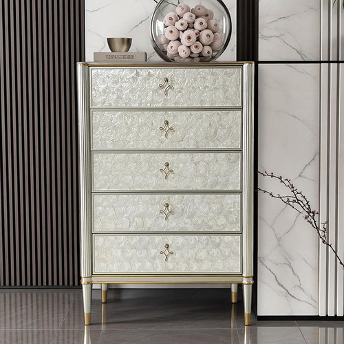 轻奢风贝壳实木五斗柜卧室收纳柜