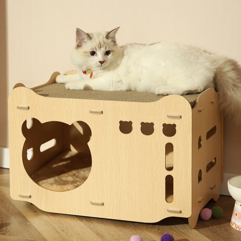 猫窝四季通用猫抓板可睡带猫窝春秋多猫咪方形木箱不粘毛双层猫屋