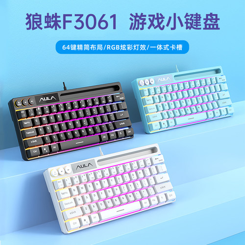 狼蛛F3061游戏键盘小型迷你mini有线低音笔记本电脑外置专用办公