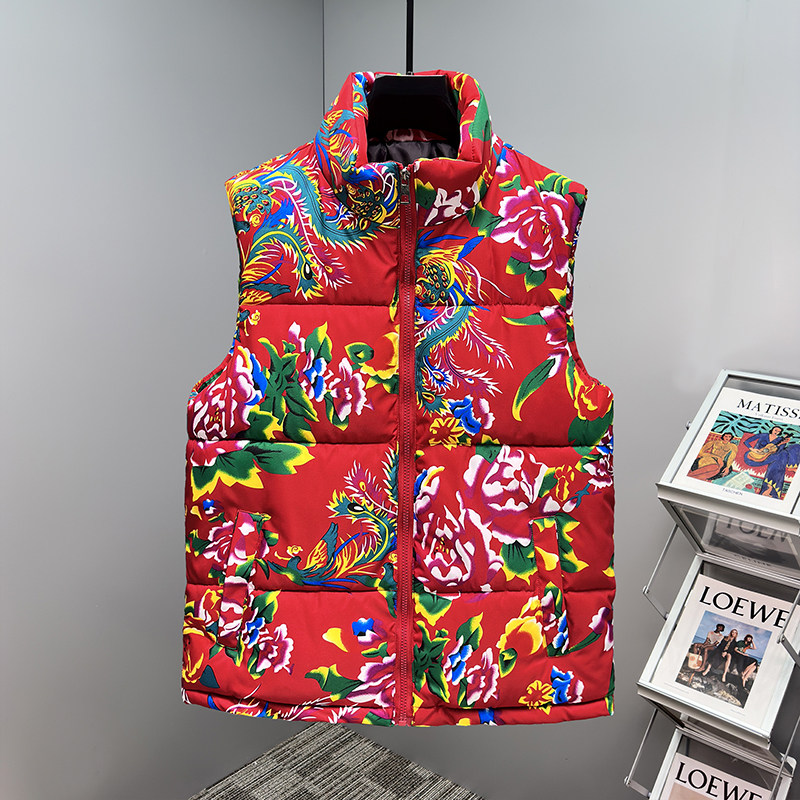 冬北花色保暖坎肩背心红色大花褂子男中国风东北大花棉马甲外套潮,男装,常规马甲,淘宝优惠券,粉丝福利购,淘宝优惠卷
