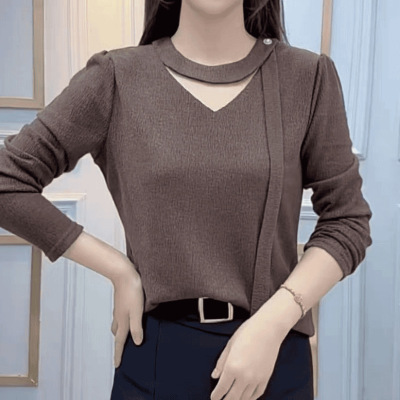 915正品.韩式V领长袖T恤女2026秋