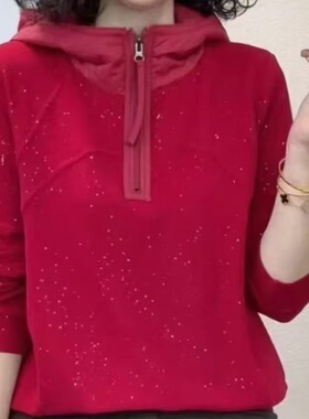 20正版精选连帽双面绒长袖卫衣气质百搭显瘦满天星拼接休闲宽松帽