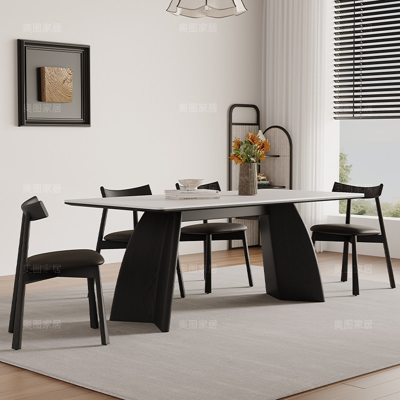 法式复古实木岩板餐桌现代简约长方形岩板轻奢家用小户型餐桌椅,住宅家具,岩板餐桌,淘宝优惠券,粉丝福利购,淘宝优惠卷