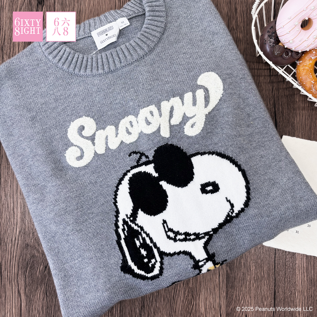 【史努比联名】68女装圆领可爱卡通提花长袖毛衣长袖针织衫