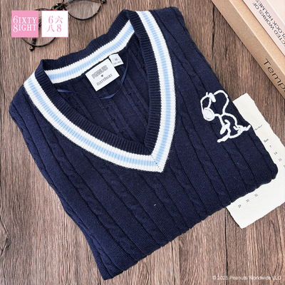 【史努比联名】68女装V领卡通刺绣针织衫长袖学院风短款上衣