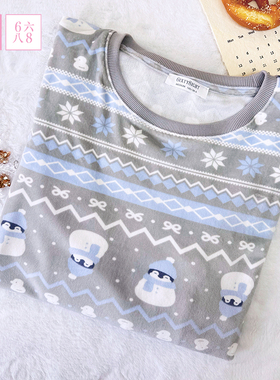 6IXTY8IGHT 68家居服圆领可爱雪人印花睡裙女长袖柔软舒适可外穿