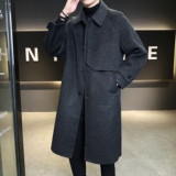 双面呢中长款翻领毛呢外套羊毛风衣炭灰色6016-5881P358控688，男装风衣，钱塘大厦6016