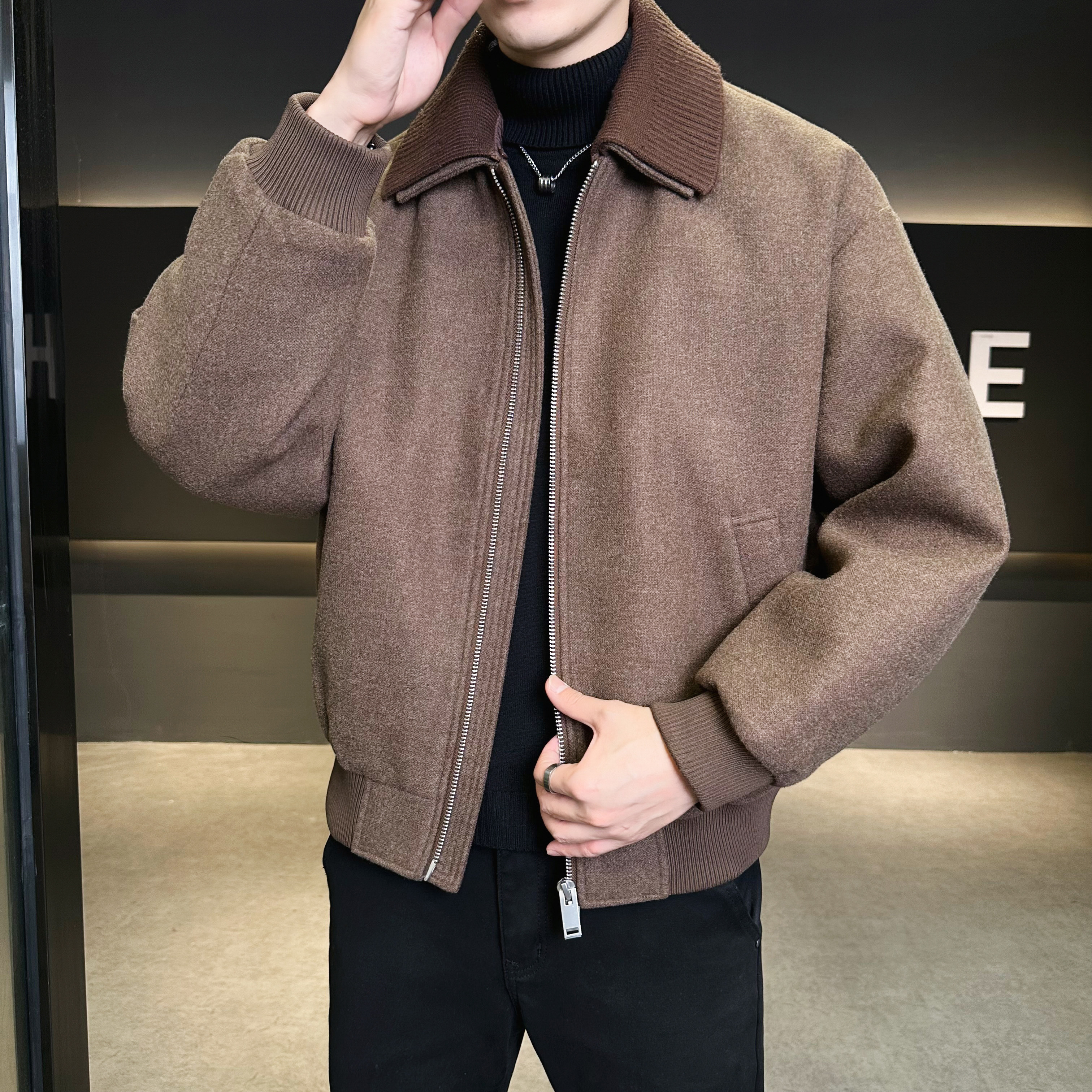 呢子夹克羽绒服毛线双领可脱卸羽绒衣6016-25320P350控699,男装夹克,钱塘大厦6016