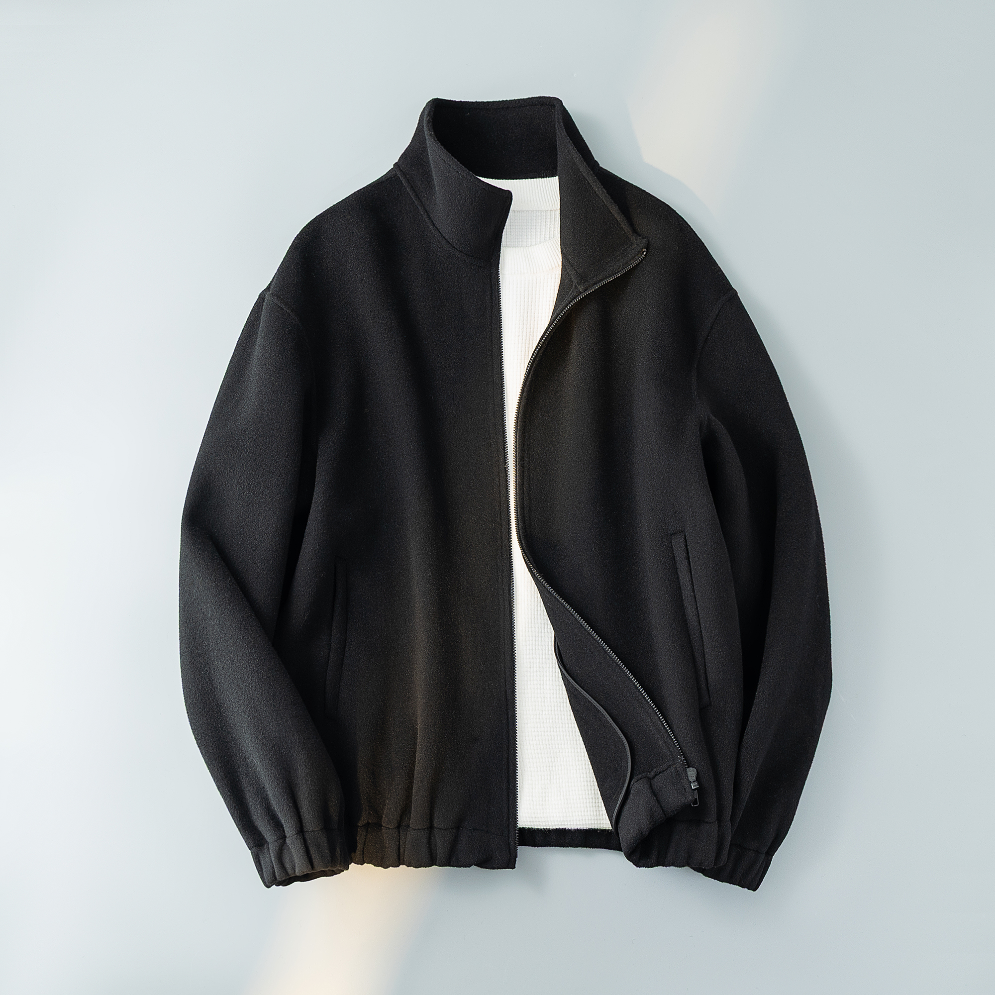 黑色全羊毛立领夹克男士拉链毛呢外套休闲6016-8118P365控799，男装夹克，钱塘大厦6016