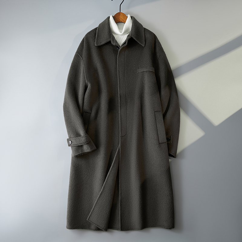 男士休闲毛呢外套简约翻领长款呢子风衣外套钱塘6016-005p560，男装风衣，钱塘大厦6016