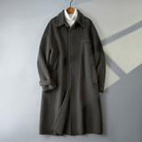 男士休闲毛呢外套简约翻领长款呢子风衣外套钱塘6016-005p560，男装风衣，钱塘大厦6016