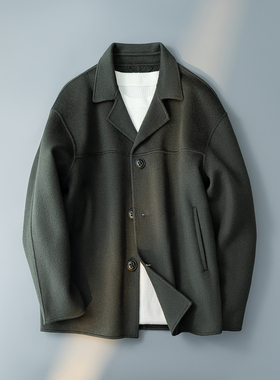 灰绿色全羊毛翻领夹克 男士拉链毛呢外套 休闲6016-8123P365控799