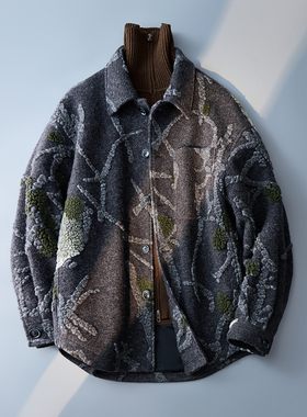 灰色 翻领宽毛呢大衣男秋冬外套纹理肌理感6016-95291P358控699