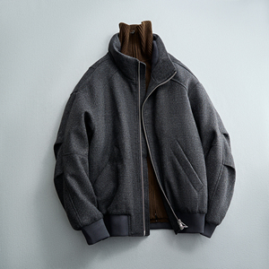 螺纹收腰呢子夹克羽绒服男保暖冬装羽绒衣6016-25318P350控699图片