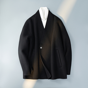 澳洲羊毛新中式风茶服毛呢大衣V领灰色6016-8508P399控788图片