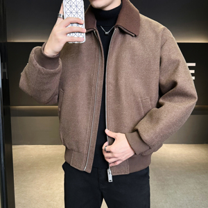 咖色 呢子夹克羽绒服毛线双领可脱卸羽绒衣6016-25320P350控699图片