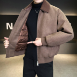 咖色呢子夹克羽绒服毛线双领可脱卸羽绒衣6016-25320P350控699，男装夹克，钱塘大厦6016
