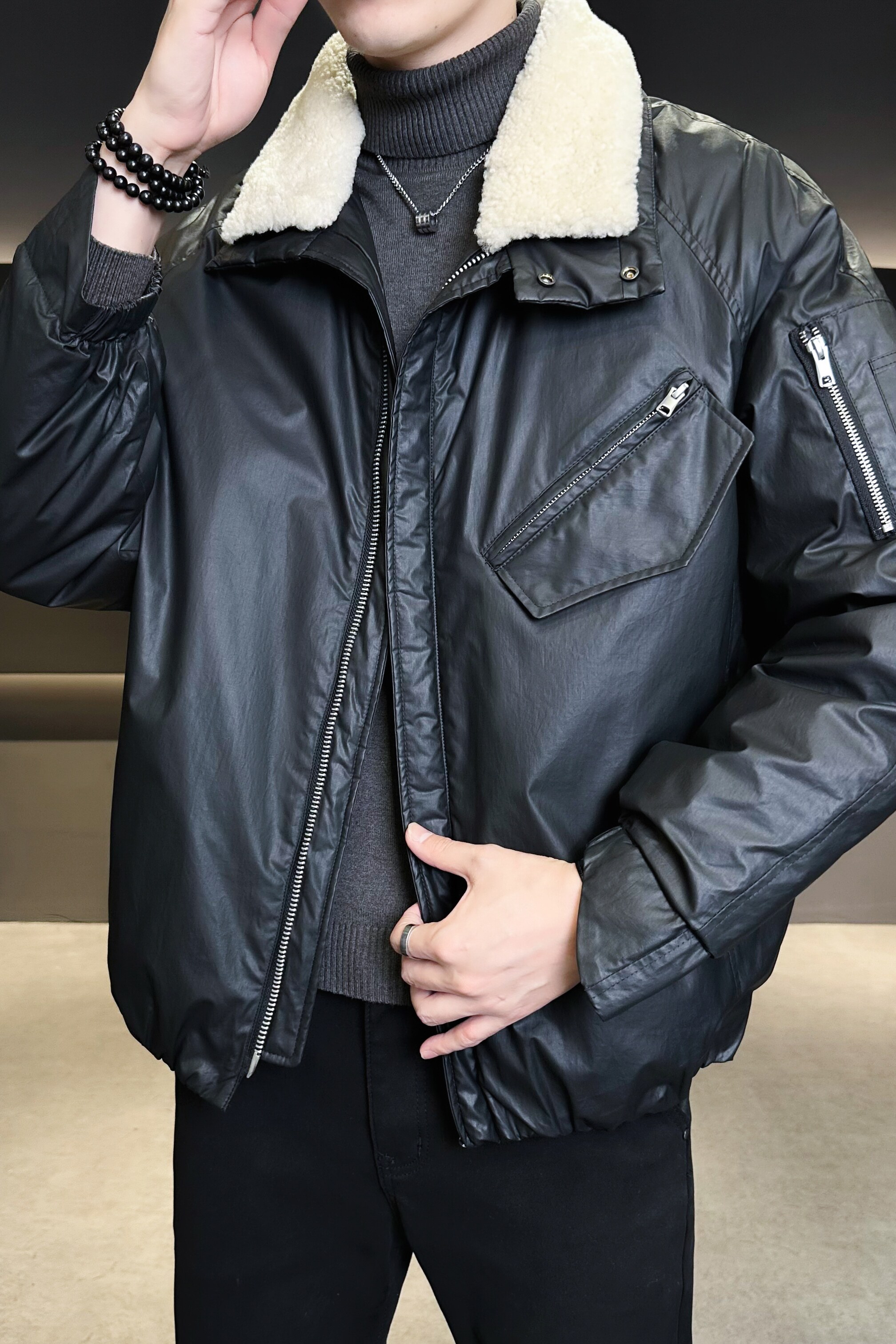 2025新款羽绒服毛领可脱卸休闲机车风冬装外套6016-9151P525,男装羽绒服,钱塘大厦6016
