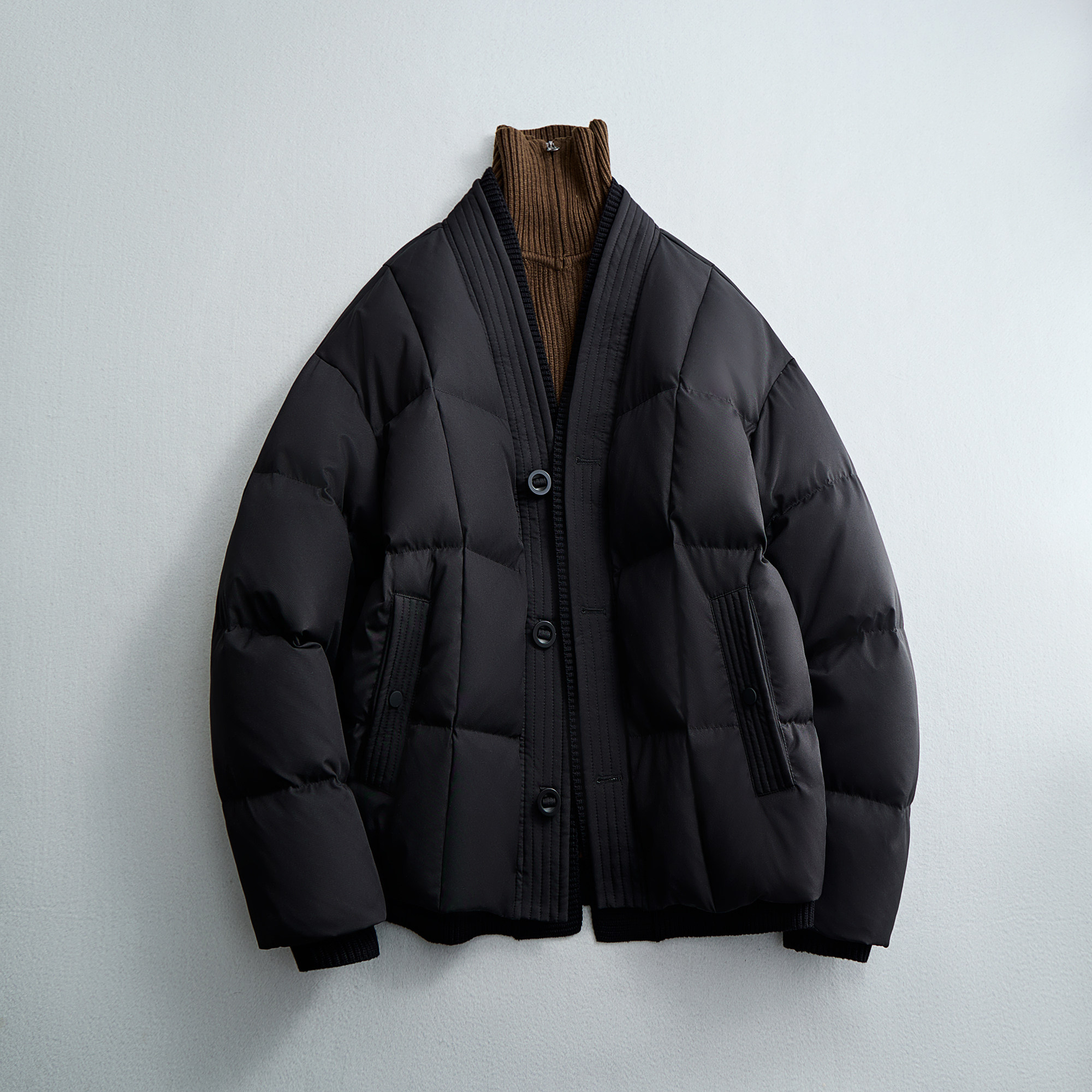 豆腐块格子羽绒服外穿羽绒衣风民族冬装灰色6016-25118P400,男装民族服装,钱塘大厦6016
