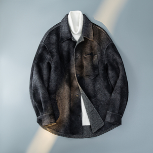6016 宽松羊毛外套夹克 5867P468控889 男士 扎染工艺毛呢衬衫
