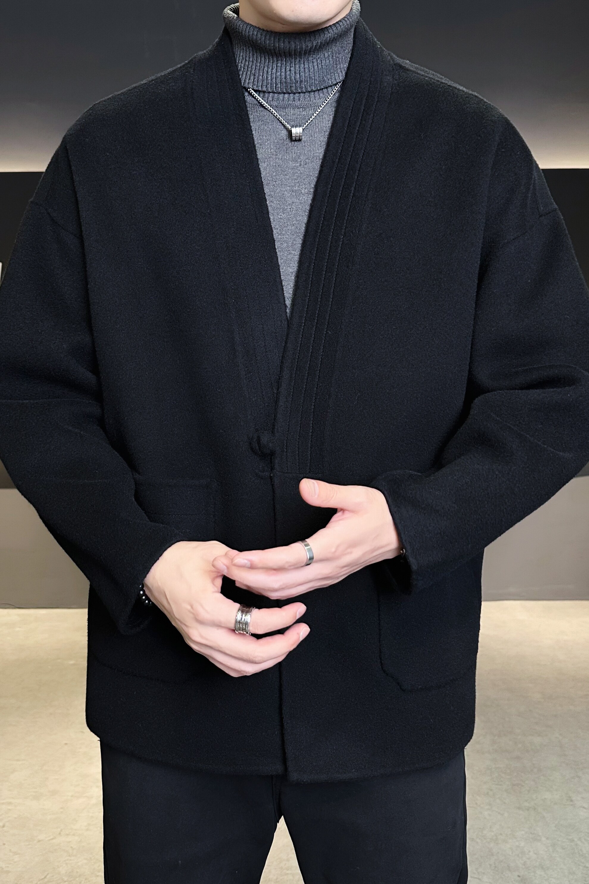 和尚领新中式风茶服毛呢大衣羊毛外套6016-8506P325控688,男装毛呢大衣,钱塘大厦6016