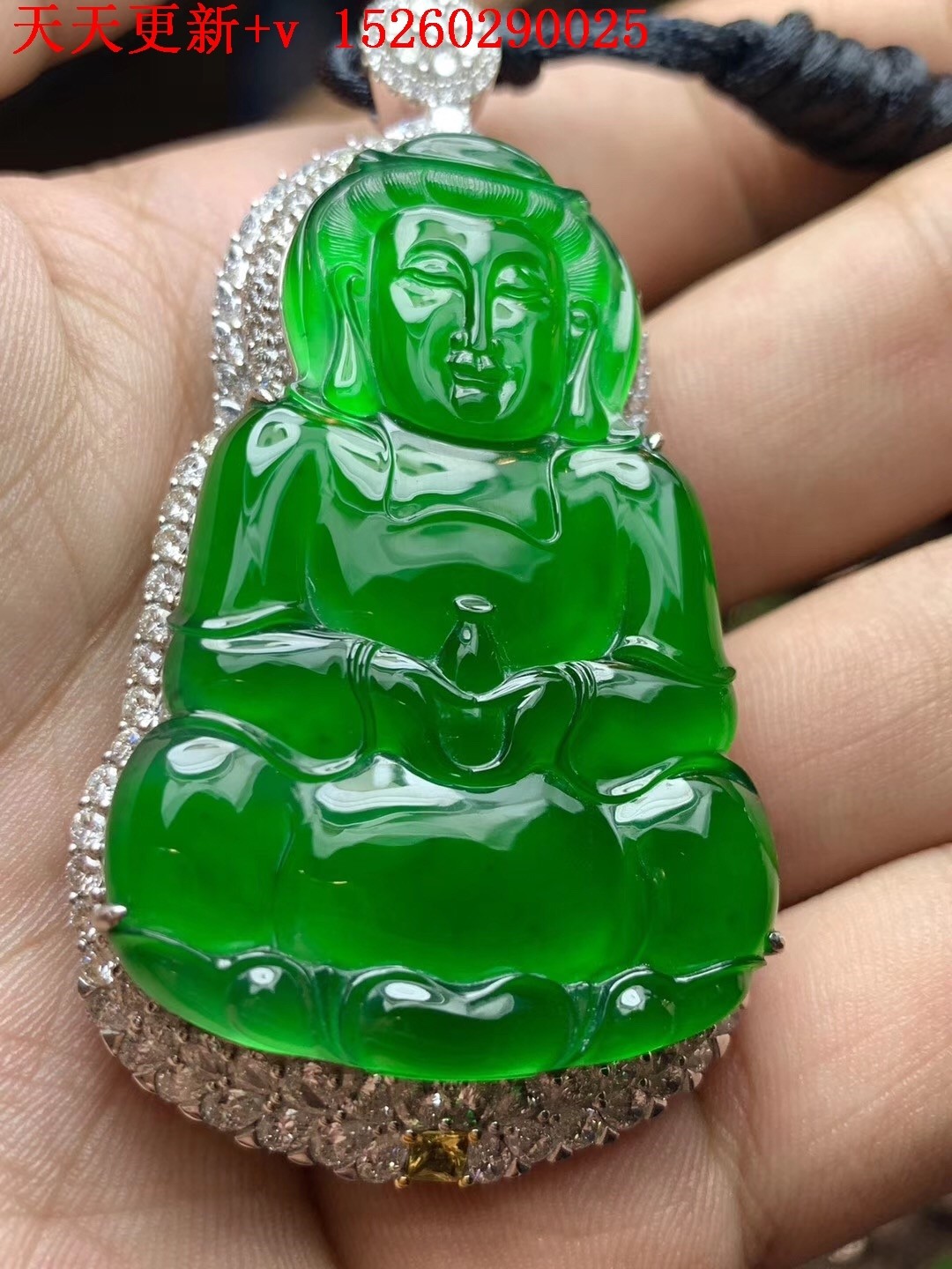 帝王绿翡翠吊坠缅甸天然a货冰种满色阳绿观音收藏翡翠加工厂定制