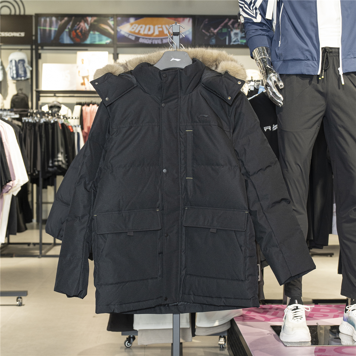 李宁运动中长款羽绒服男加厚外套