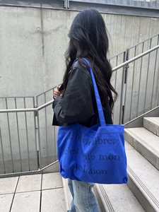 Arcanus Fang克莱因蓝原创设计法语小众大容量单肩通勤艺术帆布包