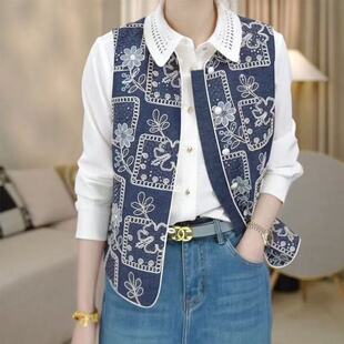 休闲上衣 牛仔马甲重工刺绣亮片马夹2026春夏新款 原版 国风新中式